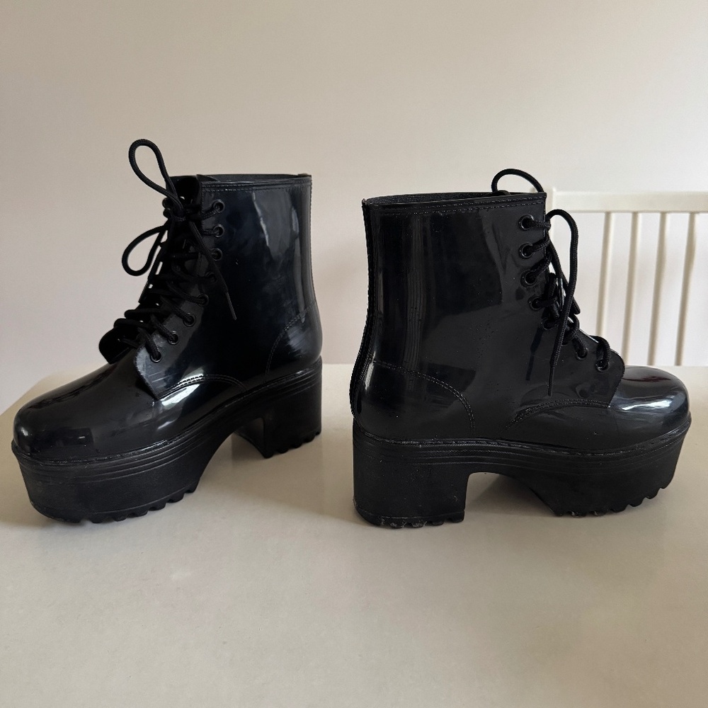 Jeffrey Campbell black ankle platform rain boots Goth rainboots s 7 womens shoes
